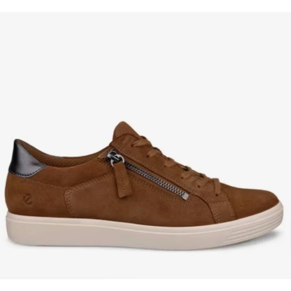 ECCO Classic Zip Sneaker Suede Cognac Brown Low Top Mens 42 EU 11-11.5 US
